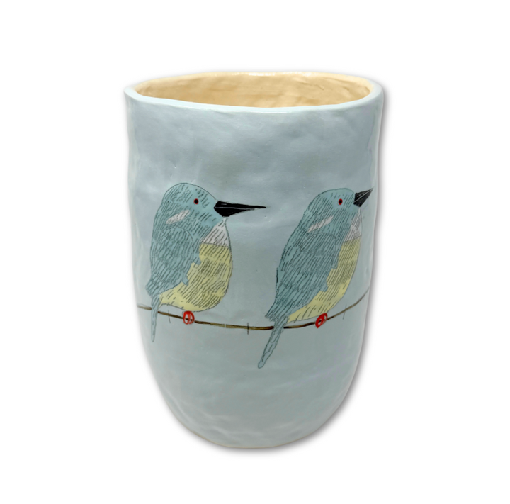 Vase Medium Bird Blue