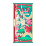 The Tiny Finch Jardin Fuschia cotton scarf featuring a vibrant garden print with pink and green botanical motifs.