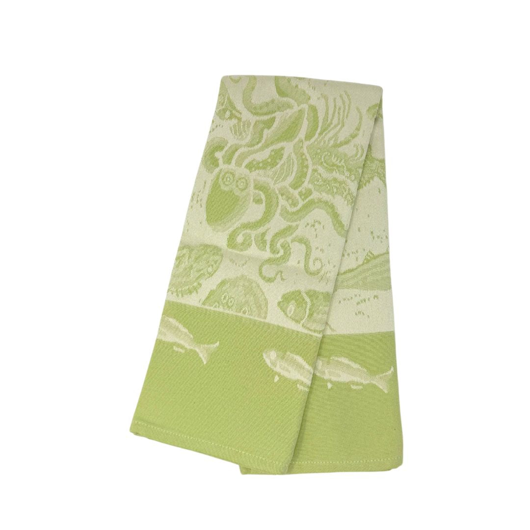 Embroidered Kitchen Towel Sea Green