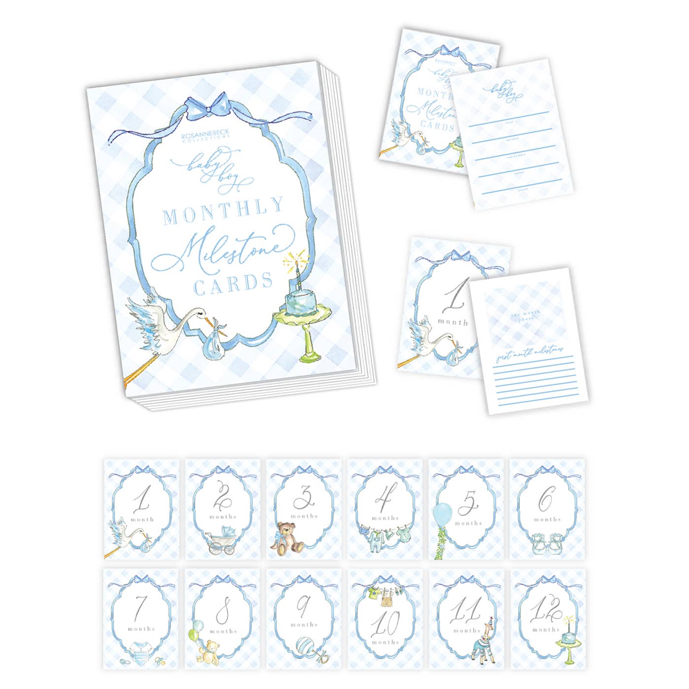 Baby Milestone Cards Blue Gingham