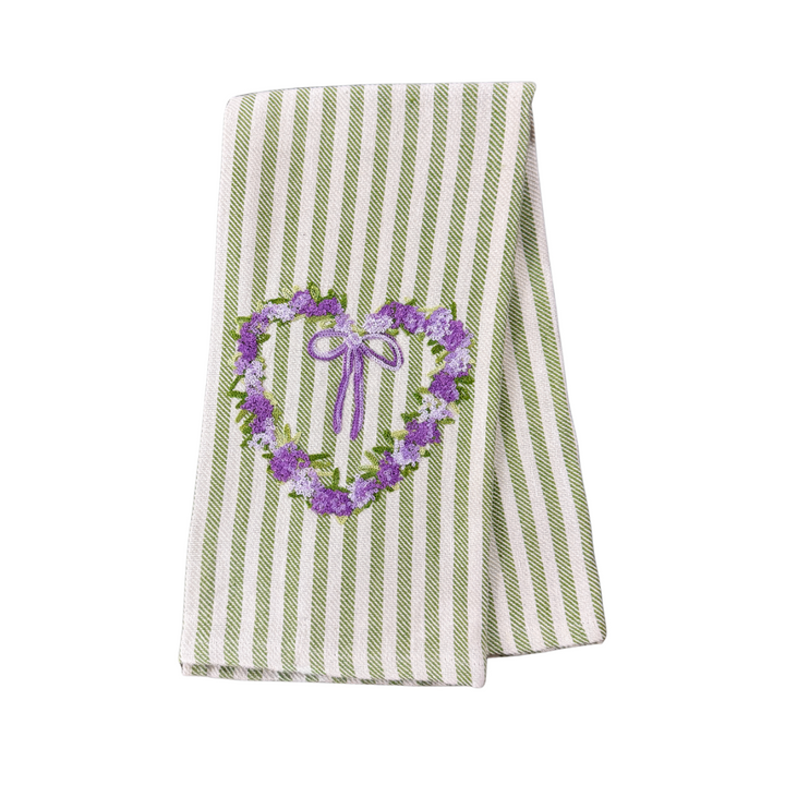 Embroidered Kitchen Towel Lilac Heart
