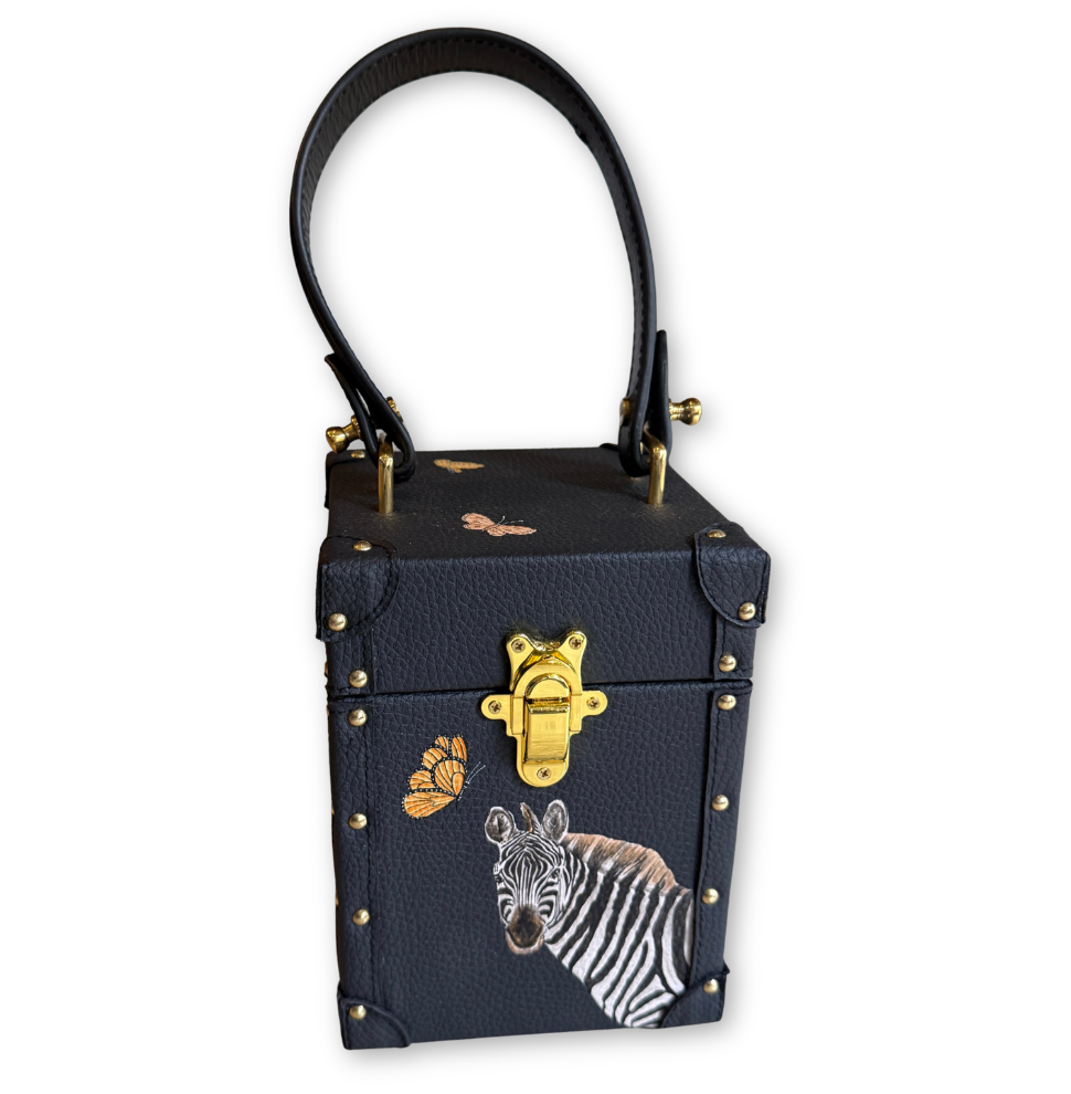 Hand Painted Handbag Black Zebra