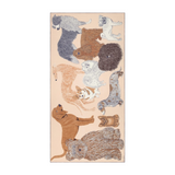 The Tiny Finch Scarf Toutou Nude in soft wool featuring a whimsical dog breed print on a light beige background.
