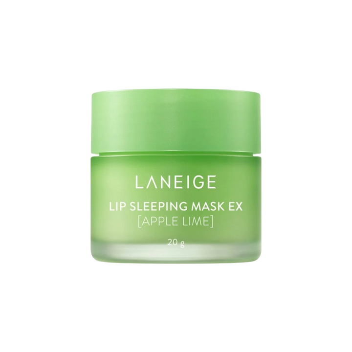 The Tiny Finch Laneige Lip Sleeping Mask EX in Apple Lime, a hydrating green jar for nourishing chapped lips.