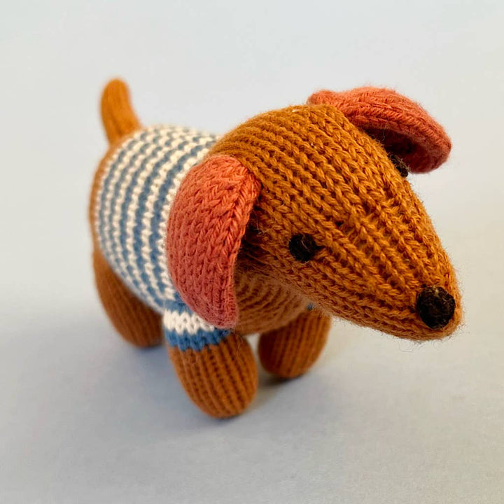 Knitted Dog Rattle Toy Blue