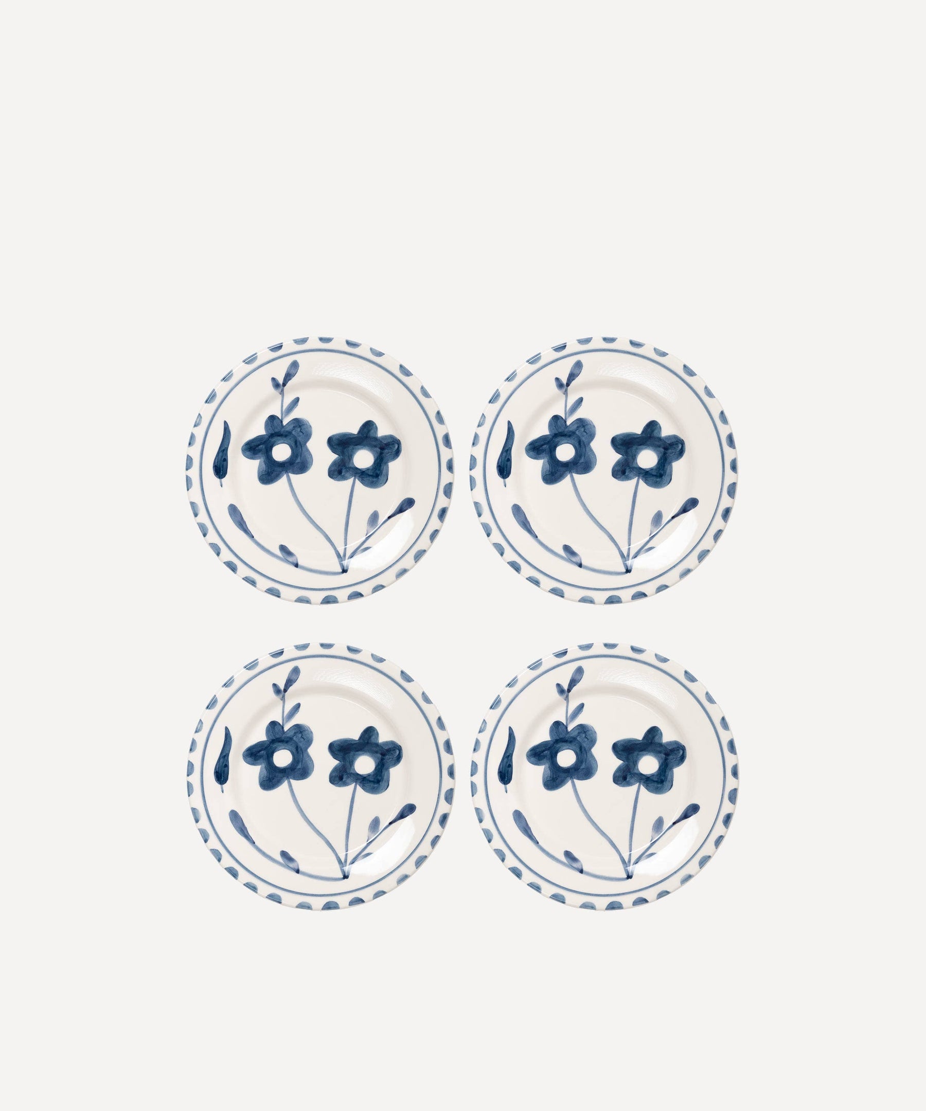 Blue Flowers Dessert Plate Set 4