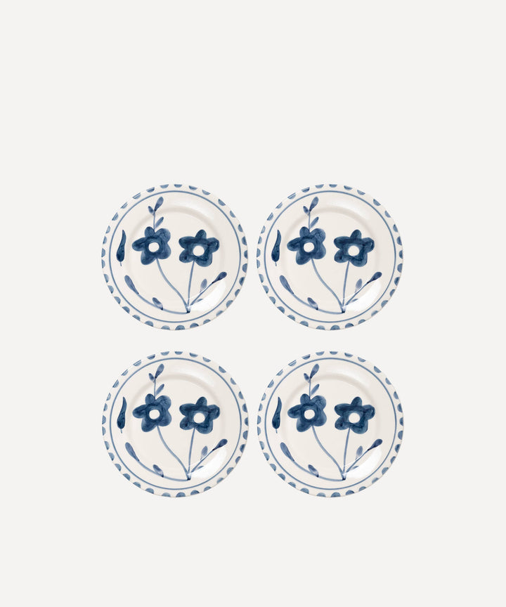 Blue Flowers Dessert Plate Set 4