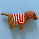 Knitted Dog Rattle Toy Red