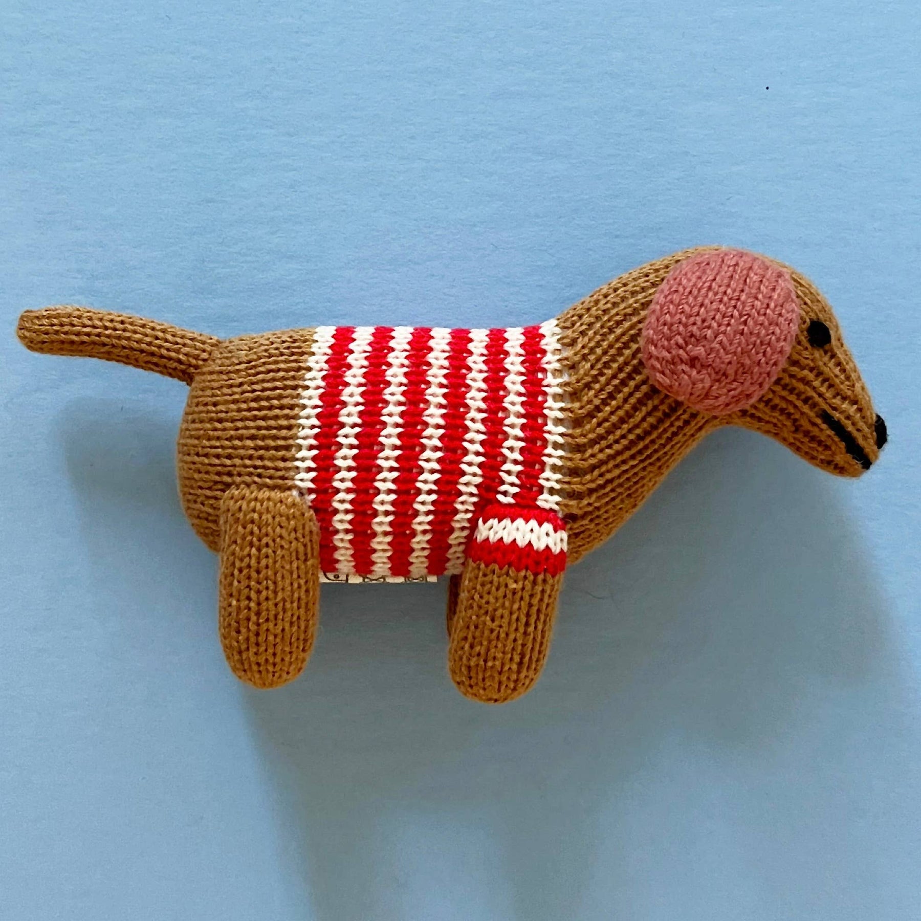 Knitted Dog Rattle Toy Red