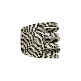 The Tiny Finch Perle Noir mini claw clip in black and white checkered Italian bio-acetate for all hair types.