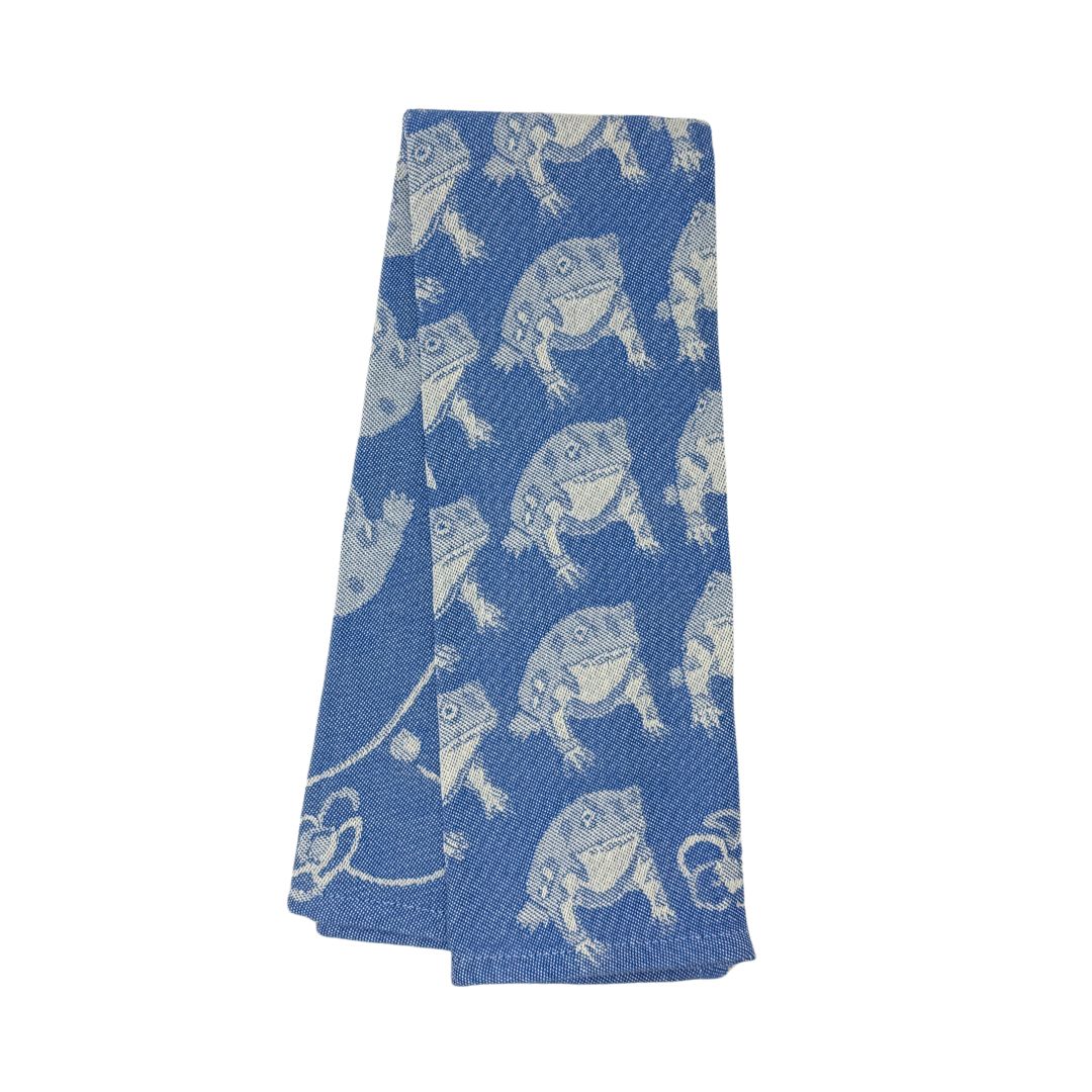 Embroidered Kitchen Towel Frog Teal