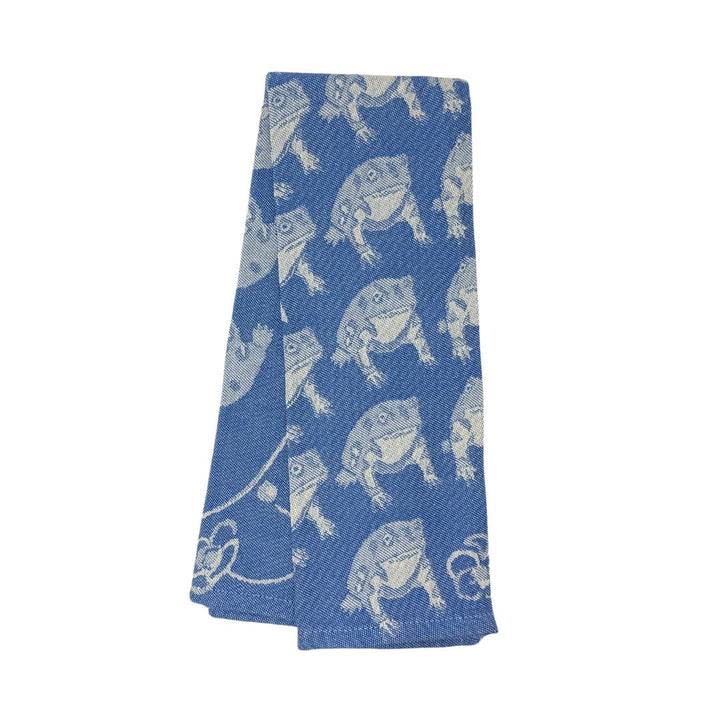 Embroidered Kitchen Towel Frog Teal