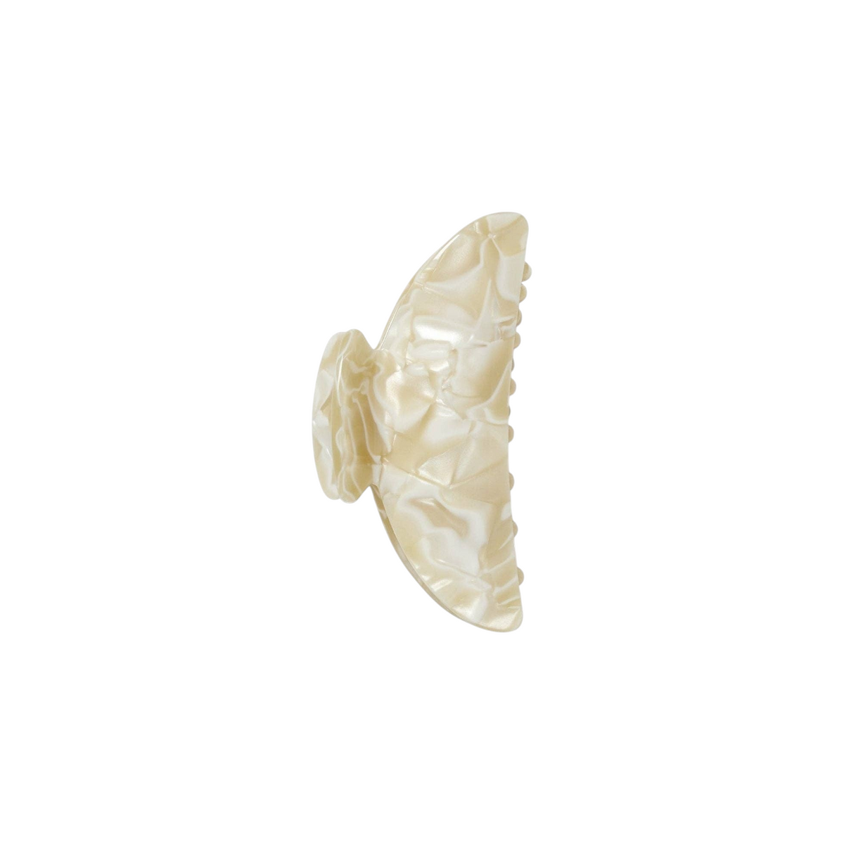 The Tiny Finch ivory midi hair claw clip in handcrafted Italian acetate with a marbled finish and reinforced hardware.
