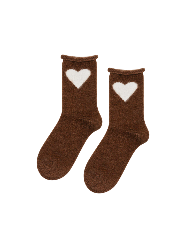 Socks Cashmere Heart Brown