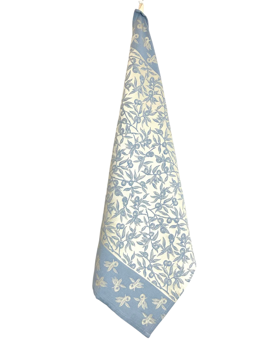 Embroidered Kitchen Towel Olives Blue