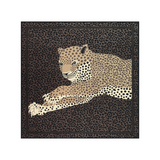 The Tiny Finch Scarf Felis in grey silk featuring a detailed leopard print design on a square 65x65 cm fabric