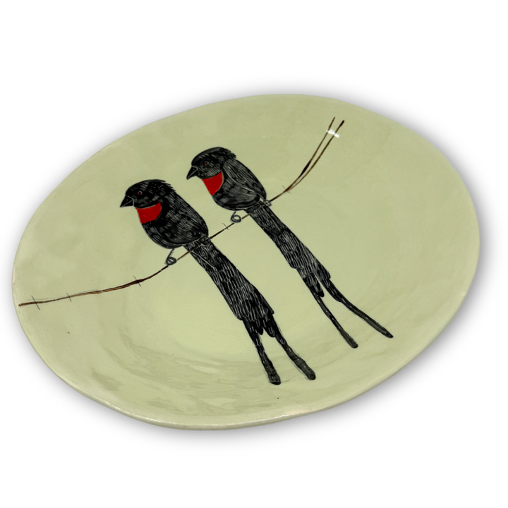 New Large Oval Platter Bird Green