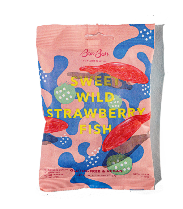 Sweet Wild Strawberry Fish Swedish Candy 5.2oz