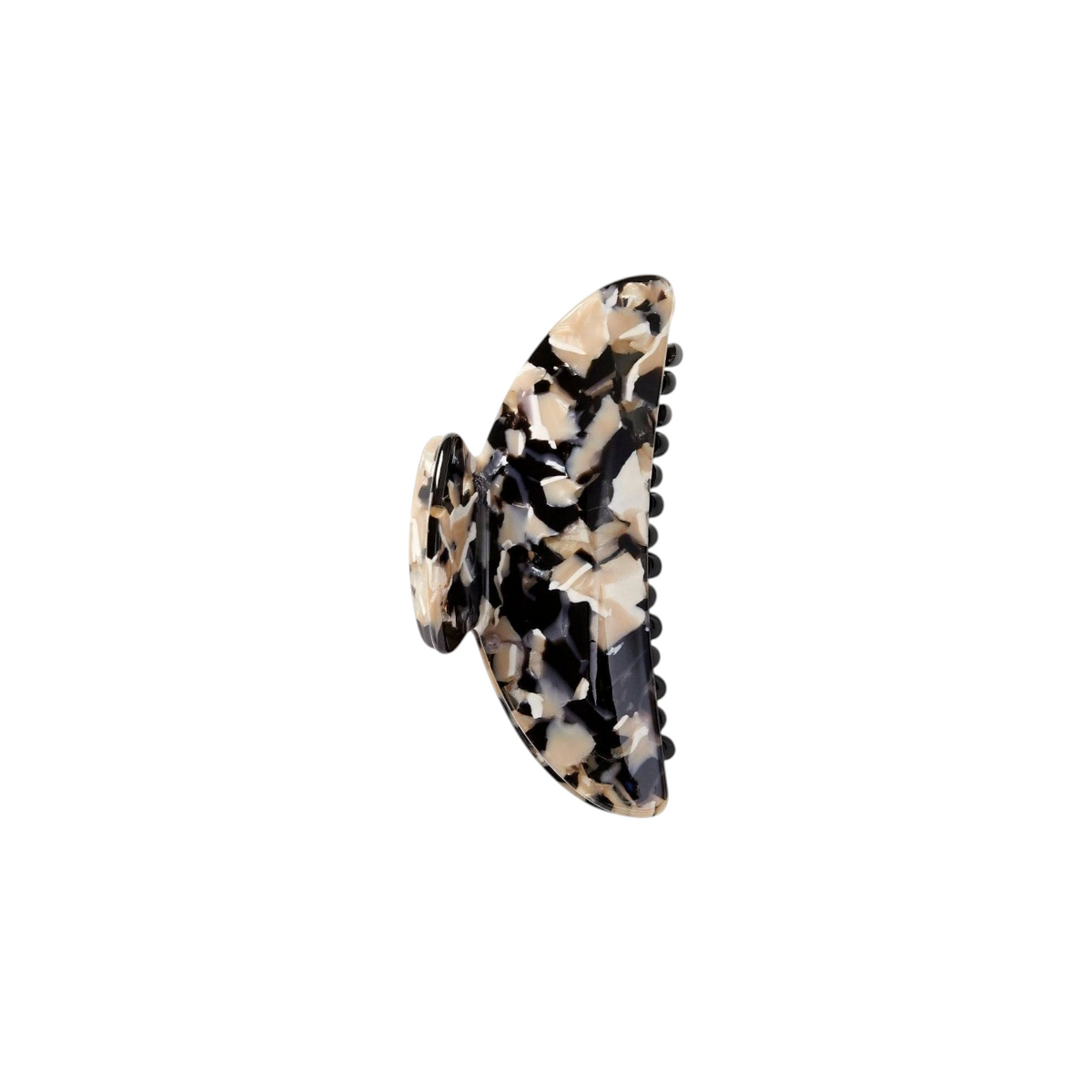 The Tiny Finch midi hair claw clip in abalone patterned Italian acetate with reinforced stainless steel hardware.