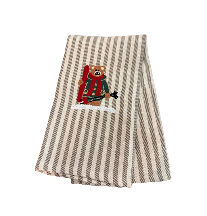 Embroidered Kitchen Towel Ski Bear