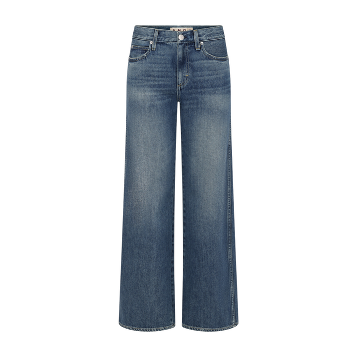 The Tiny Finch Regina mid-rise wide-leg jeans in lightweight blue denim with a zip fly and full-length hem.