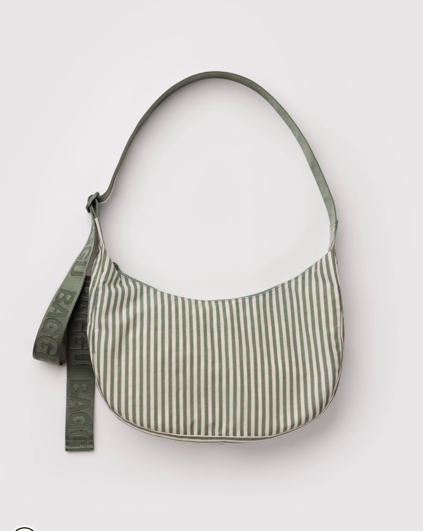 Medium Crescent Bag Sage Stripe
