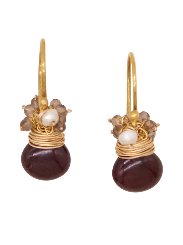 Garnet Heart Fringe Earring