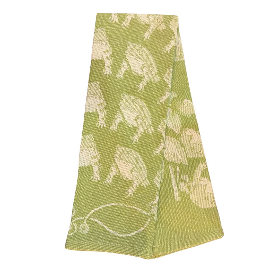 Embroidered Kitchen Towel Frog Green