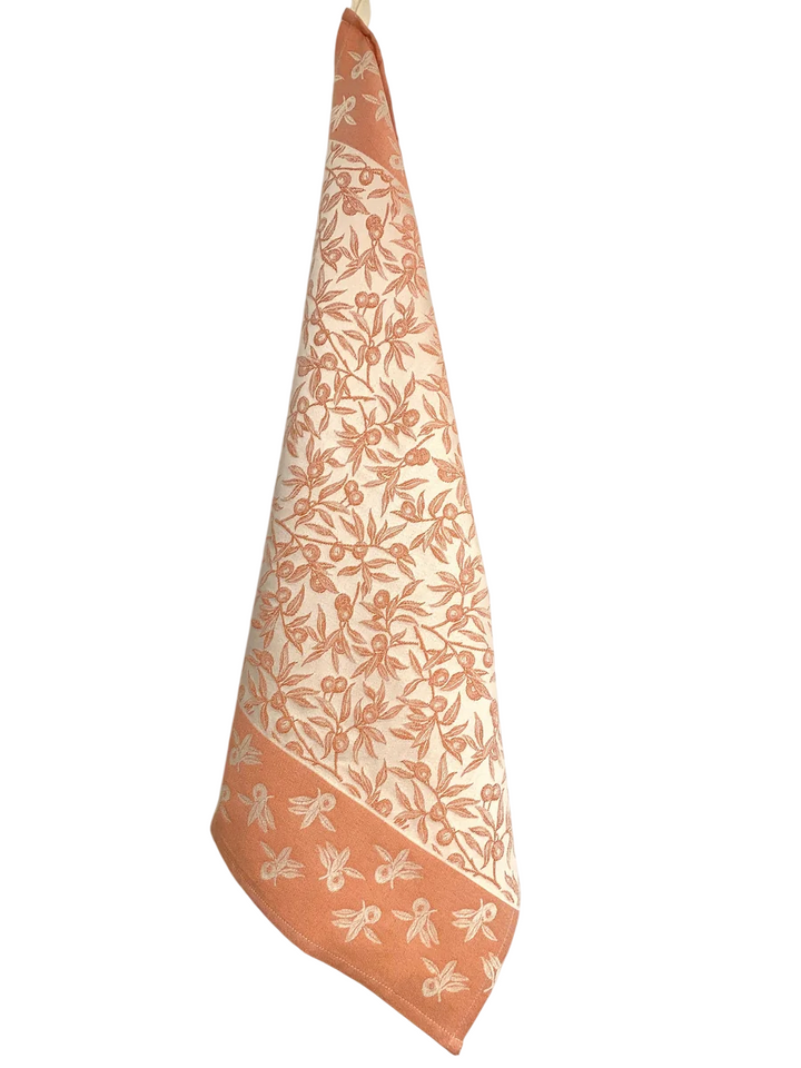 Embroidered Kitchen Towel Olives Orange