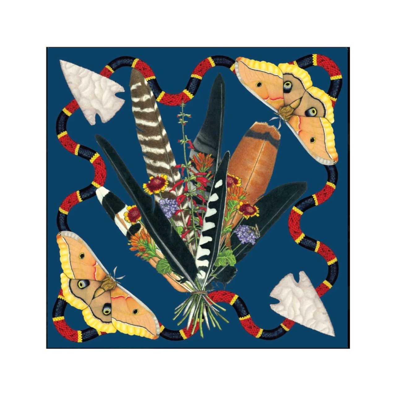 Kerr Chief Scarf Cashmere Feather Bouquet Blue Topaz