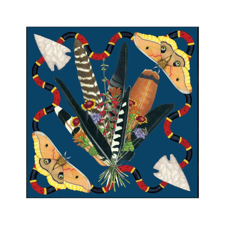 Kerr Chief Scarf Cashmere Feather Bouquet Blue Topaz