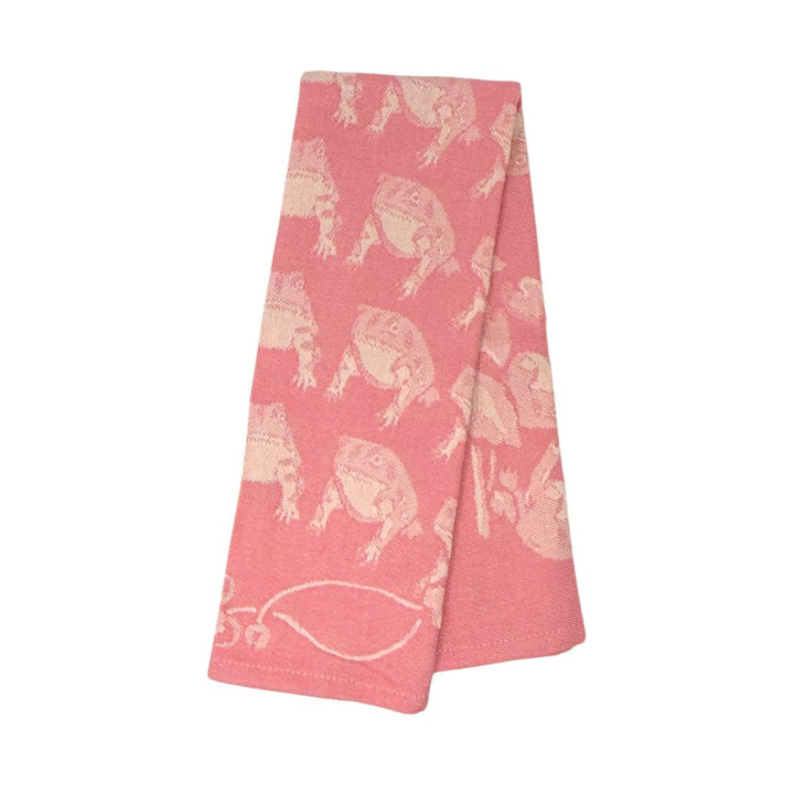 Embroidered Kitchen Towel Frog Pink