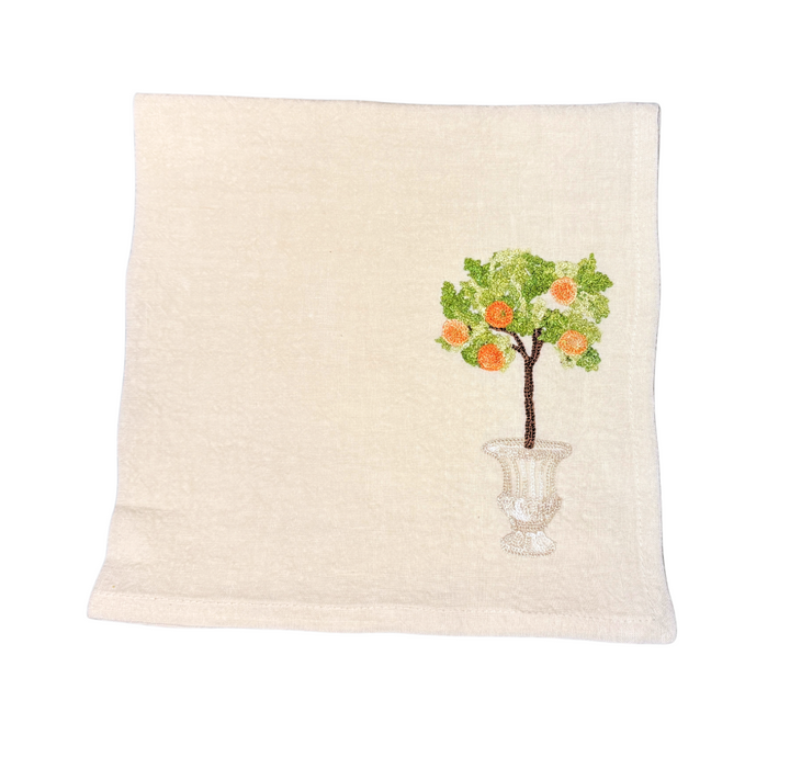 Embroidered Napkin Topiary Orange