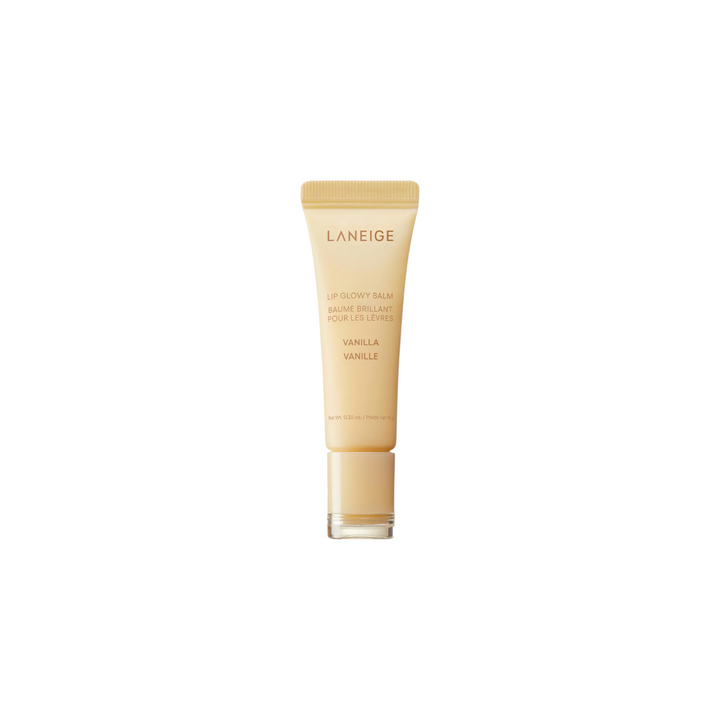 The Tiny Finch Laneige Glowy Lip Tube in Vanilla, a moisture-rich lip balm with shea butter for a glossy finish.