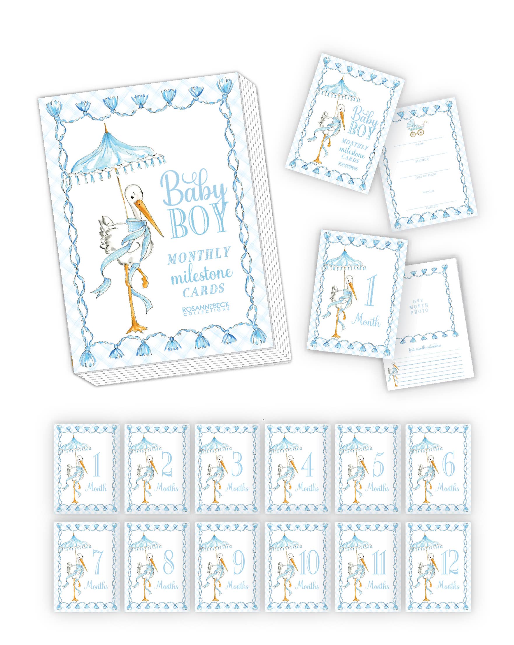 Baby Milestone Cards Stork Blue