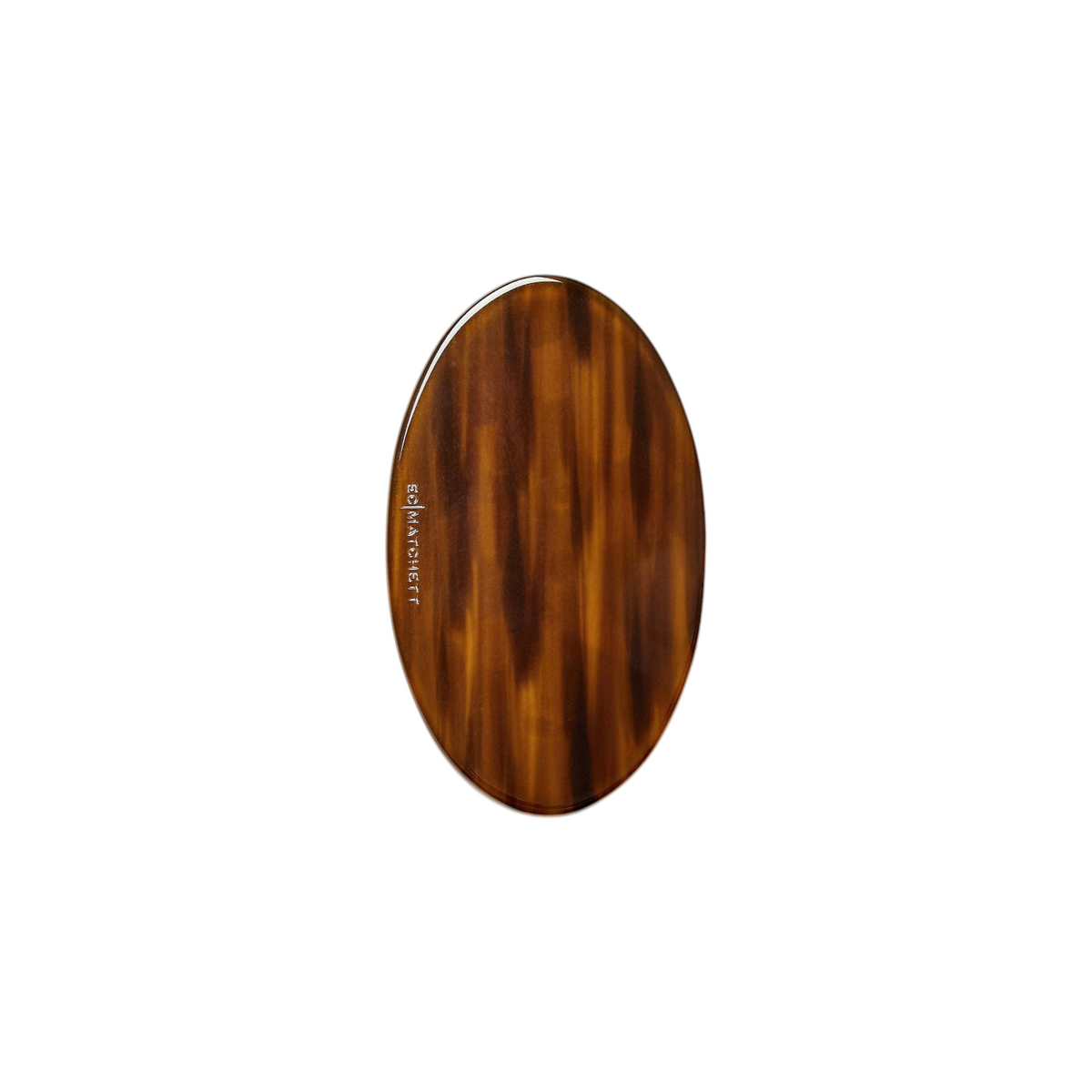 The Tiny Finch oval beard brush in a polished brown driftwood finish with natural bristles for grooming.