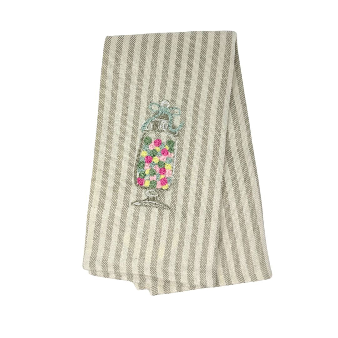 Embroidered Kitchen Towel Candy Dish Tall