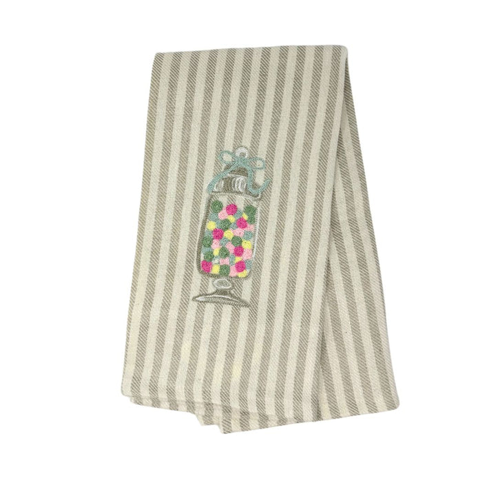Embroidered Kitchen Towel Candy Dish Tall