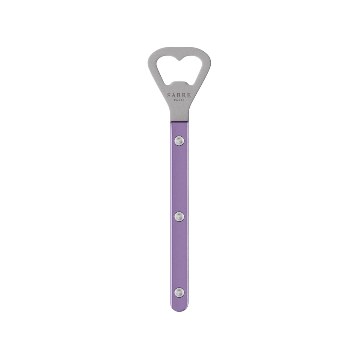 The Tiny Finch Bistro bottle opener in pearly purple with a stainless steel head and nylon handle.