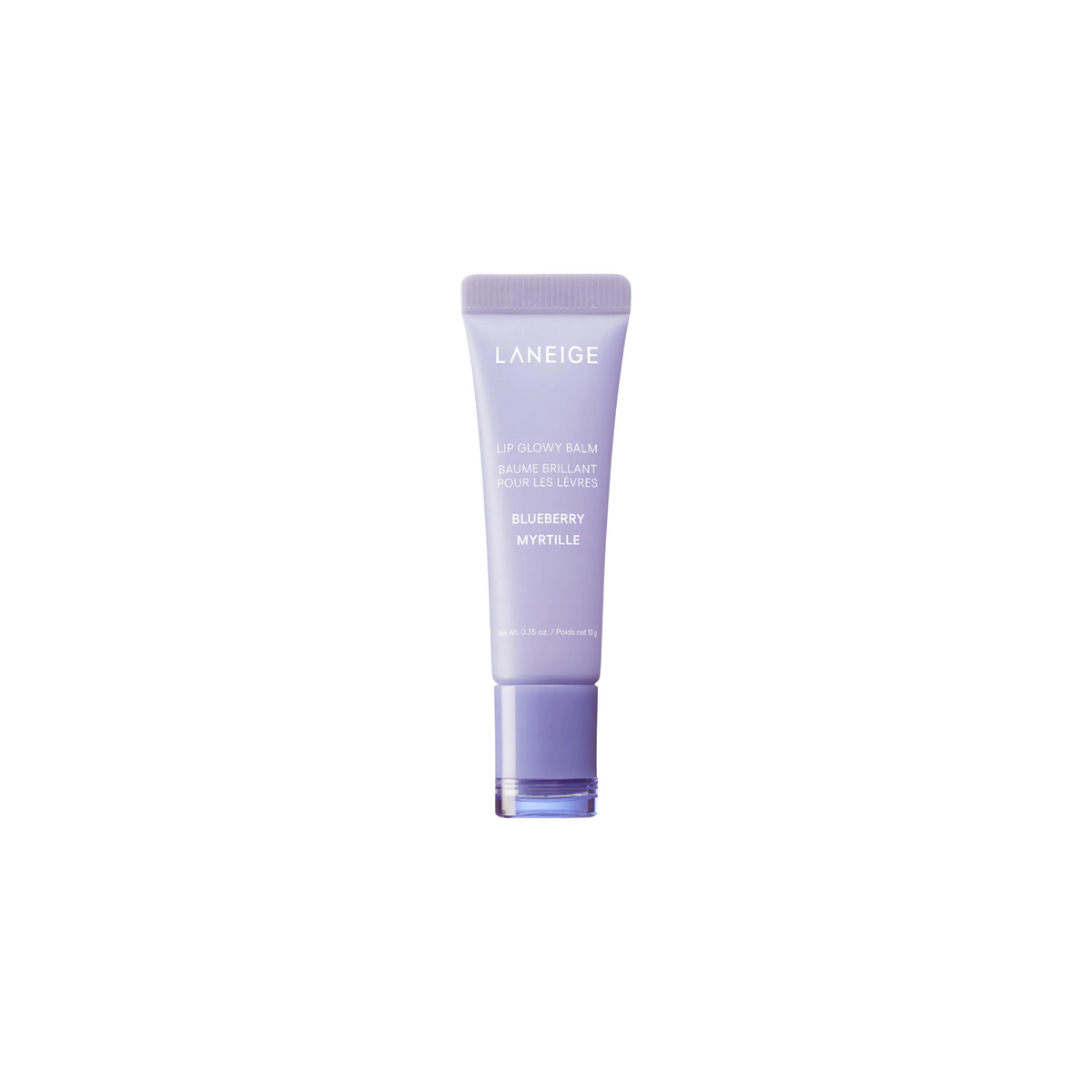 The Tiny Finch Laneige Glowy Lip Tube in Blueberry, a light purple moisturizing lip balm with a glossy finish.