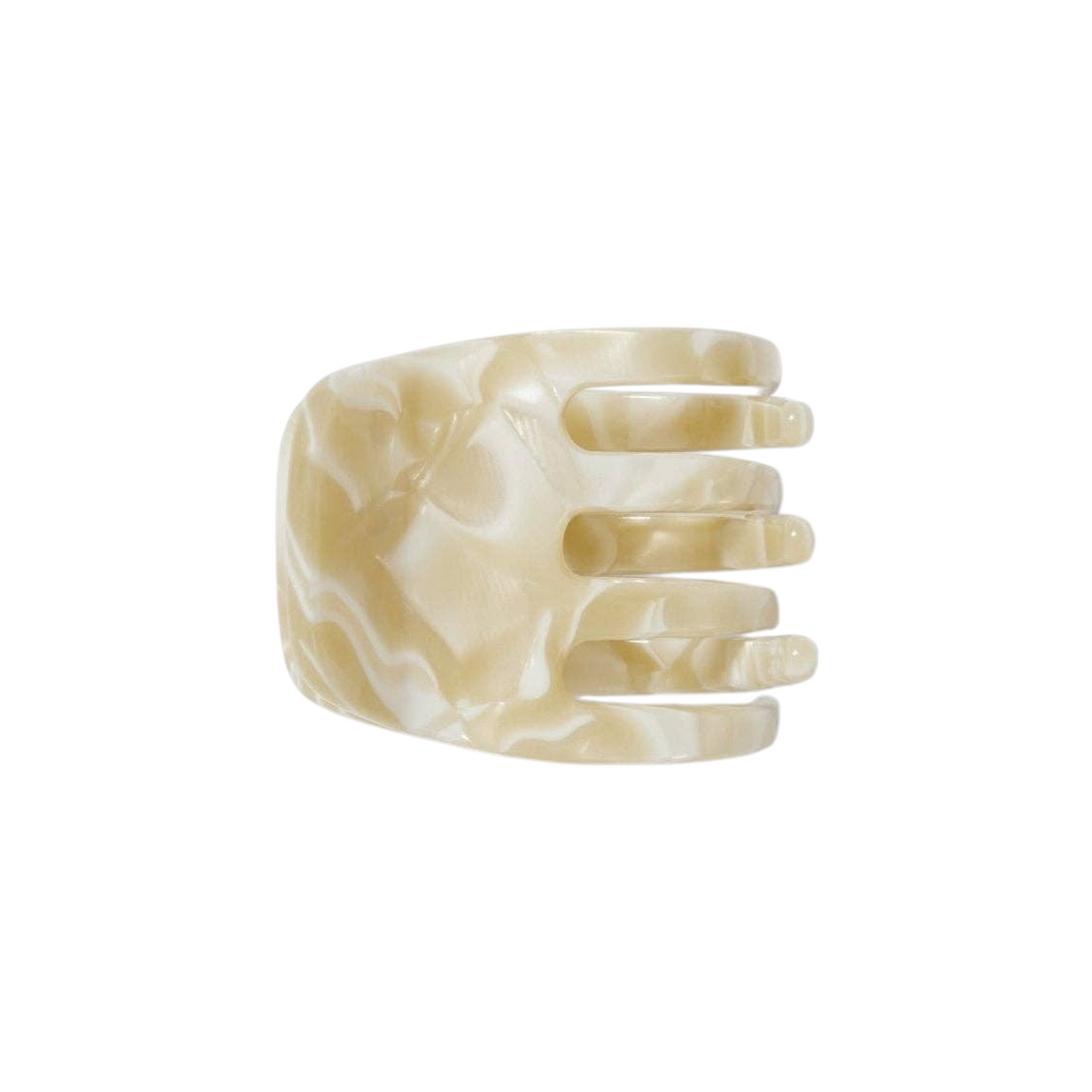 The Tiny Finch handcrafted mini hair claw clip in ivory Italian bio-acetate with a marbled finish.