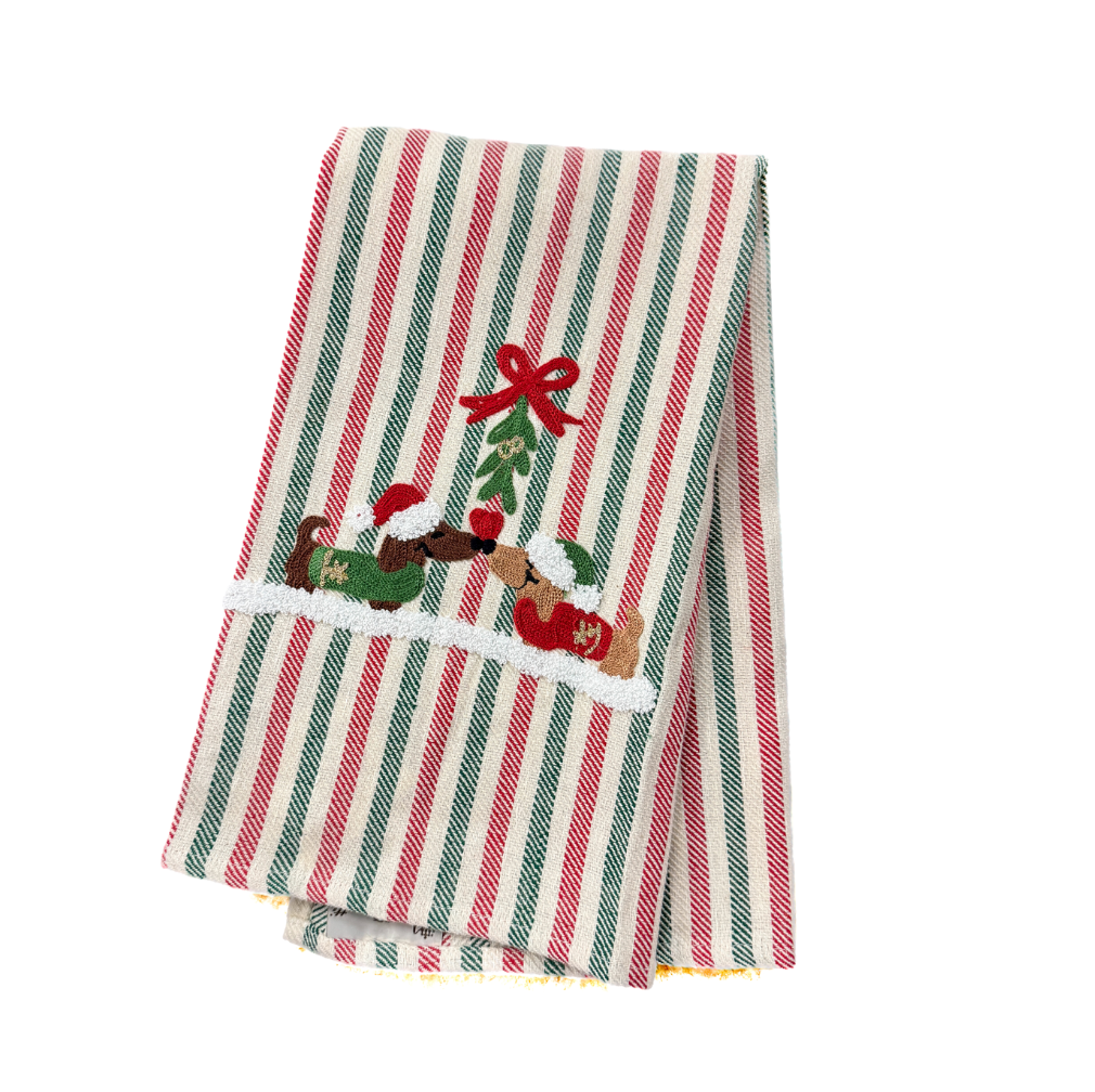 Embroidered Kitchen Towel Dachsunds Red