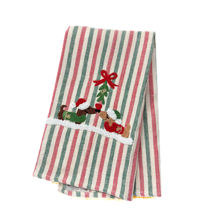 Embroidered Kitchen Towel Dachsunds Red