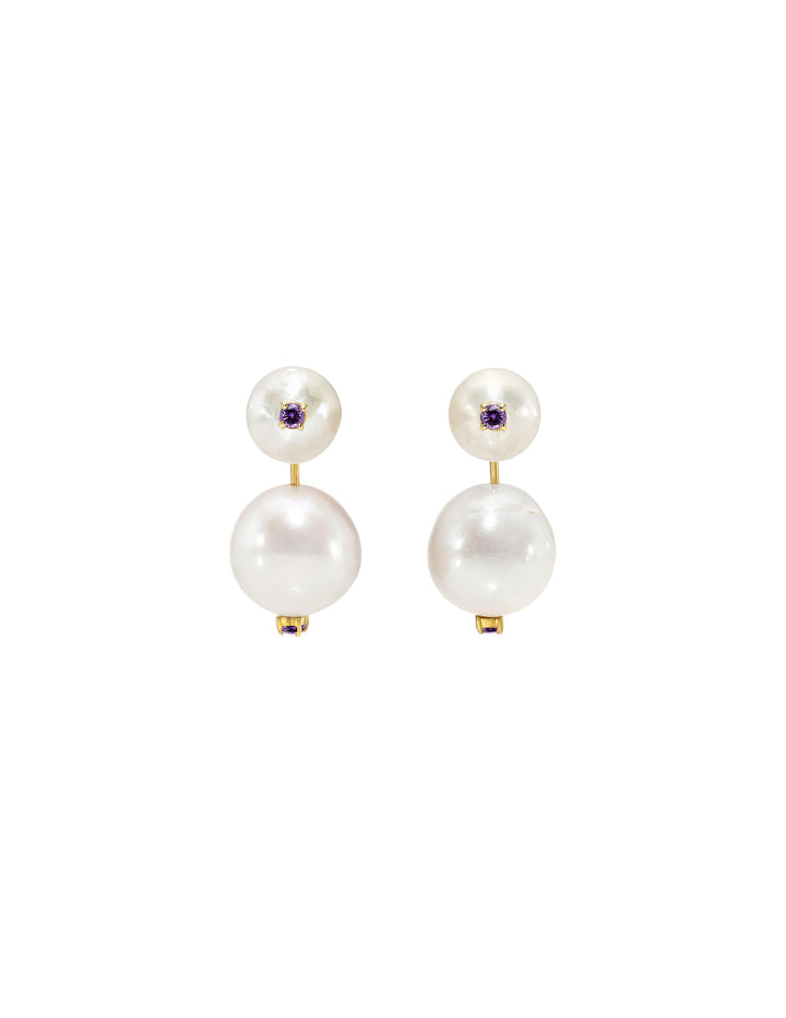 Pearl Drop Earrings Purple Sapphire