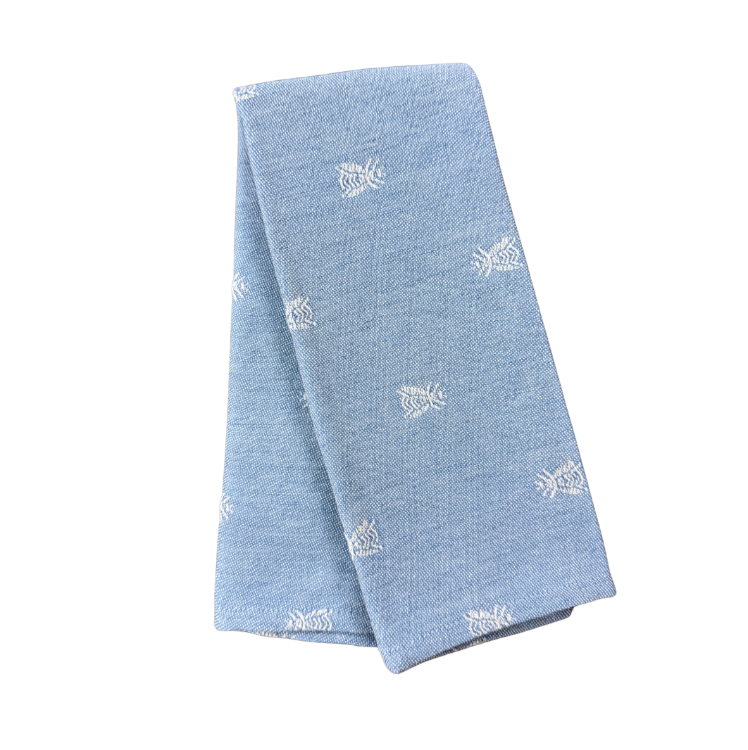 Embroidered Kitchen Towel Bee Light Blue