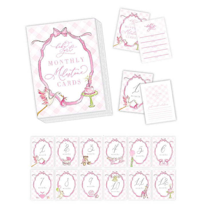 Baby Milestone Cards Pink Gingham
