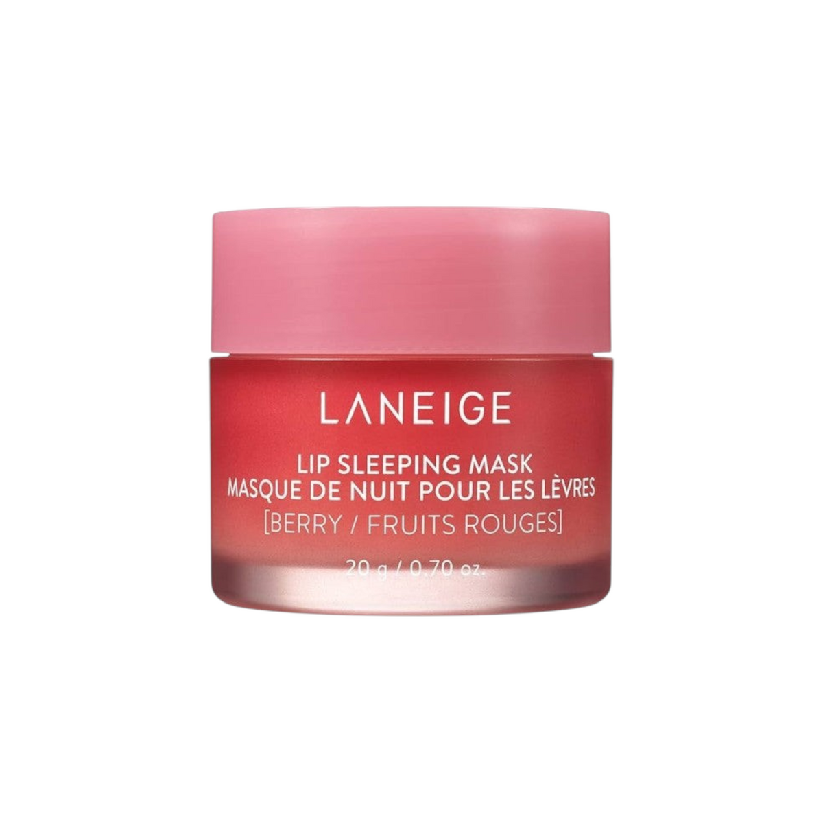 The Tiny Finch Laneige Berry Lip Sleeping Mask in a pink jar for intense overnight hydration and smooth lips.