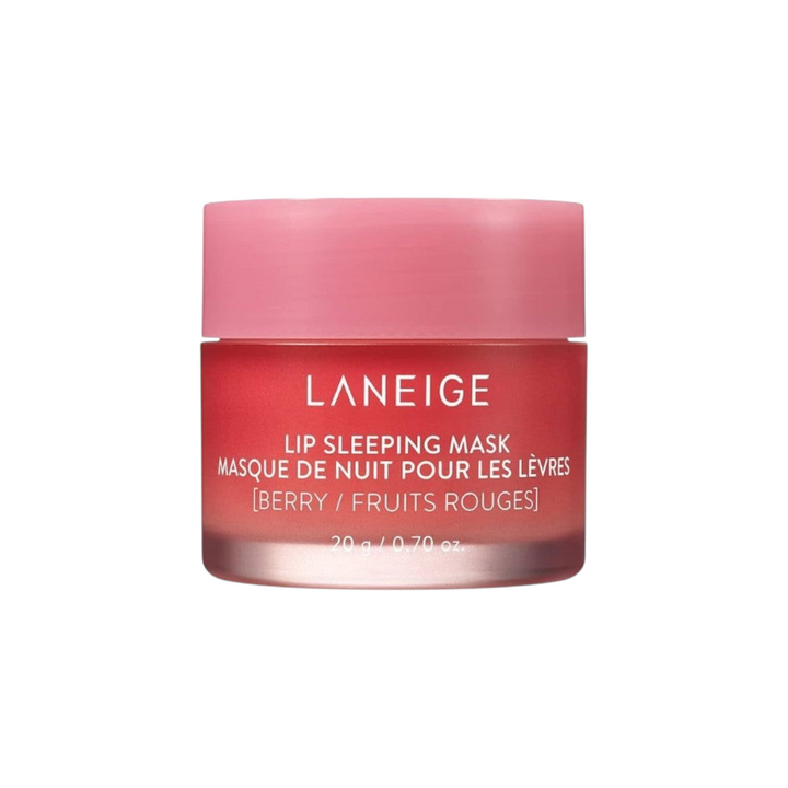 The Tiny Finch Laneige Berry Lip Sleeping Mask in a pink jar for intense overnight hydration and smooth lips.