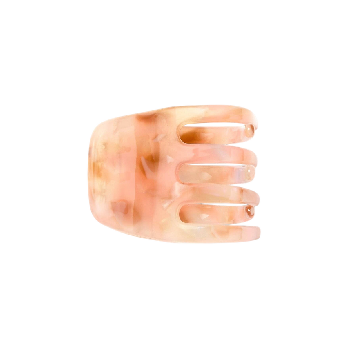 The Tiny Finch mini claw hair clip in a pink and cream marbled Italian bio-acetate finish.
