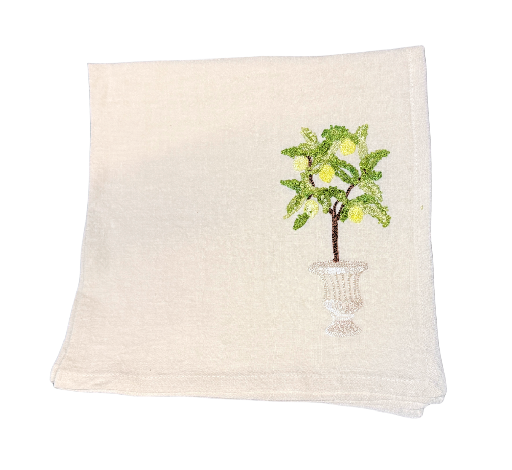 Embroidered Napkin Topiary Lemons